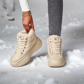 Women'S Winter Snow Boots - Comfortable PU & Fabric Upper, EVA Cushioned Insole, Durable PVC Sole - Stylish Black Sneakers for Outdoor Adventures, Snowboarding & Winter Sports, Snow Shoes, Secure Laceup Closure