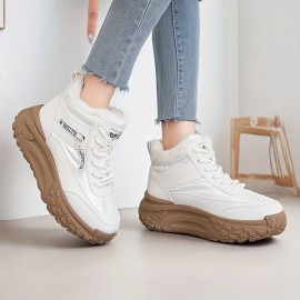 Women's Chunky Platform High-Top Winter Boots - Thick-Sole Lift, Warm Faux & PVC Traction Tread, Round Toe All-Terrain Shoes for, Snow, Casual Wear - Brown/Black (Easy-Clean Fabric)