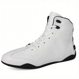 Men's Boxing & Wrestling Shoes - Lightweight Cushioned Sole, Breathable PU/Fabric Upper, Lace-Up Closure - Gym, Training, Streetwear - All-Season Athletic Footwear - Compatible with Gym, Combat Sports, Casual Attire - Durable Construction, Boxing Shoes, Combat Sports Gear, Sporty Shoe Design, Flexible Interior Lining