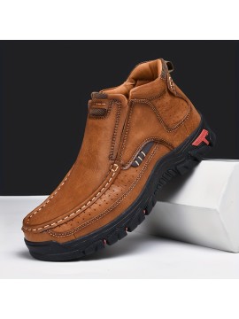 Men'S High-Top Ankle Boots - Stylish Brown Synthetic Cover with Black Rubber Sole, Comfortable EVA Insole, Perfect for Outdoor Hiking & Casual Wear, All-Season Versatile Design, Hiking Boots