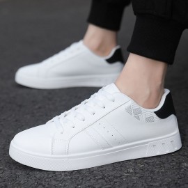 Men's Low-Top Sneakers - Minimalist White Casual Shoes, Non-Marking Cushioned PU/Rubber Sole for Gym, Everyday & Formal Wear - Breathable Sneakers Compatible with Men's Clothing, Geometric Pattern Design, Durable Traction Footwear