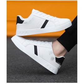 Men's Low-Top Sneakers - Minimalist White Casual Shoes, Non-Marking Cushioned PU/Rubber Sole for Gym, Everyday & Formal Wear - Breathable Sneakers Compatible with Men's Clothing, Geometric Pattern Design, Durable Traction Footwear