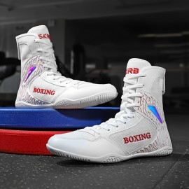Professional Wrestling & Boxing Shoes - High-Top Training Shoes with Non-Slip Rubber Sole, Breathable Mesh & Synthetic Upper, Durable All-Season Design for Men & Women, Combat Sports Gear, Combat Sports Footwear, Sleek Sporty Look