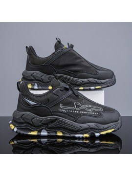 [Men's Sneakers] Lightweight Men's Black and Yellow Sneakers - Casual Lace-Up Athletic Shoes | 