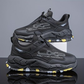 [Men's Sneakers] Lightweight Men's Black and Yellow Sneakers - Casual Lace-Up Athletic Shoes | 