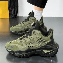 Men's Road Running Shoes - Olive Green & Black Accent Gym, Hiking, Everyday Shoes - Cushioned EVA Sole, Non-Slip Traction - All-Season Athletic Footwear - Breathable Fabric Lining - Durable PU Upper - Lightweight Stability Sneakers for Men, Outdoor Activities, Midtop Design, Secure Fit, Performance Trainers, Active Lifestyle