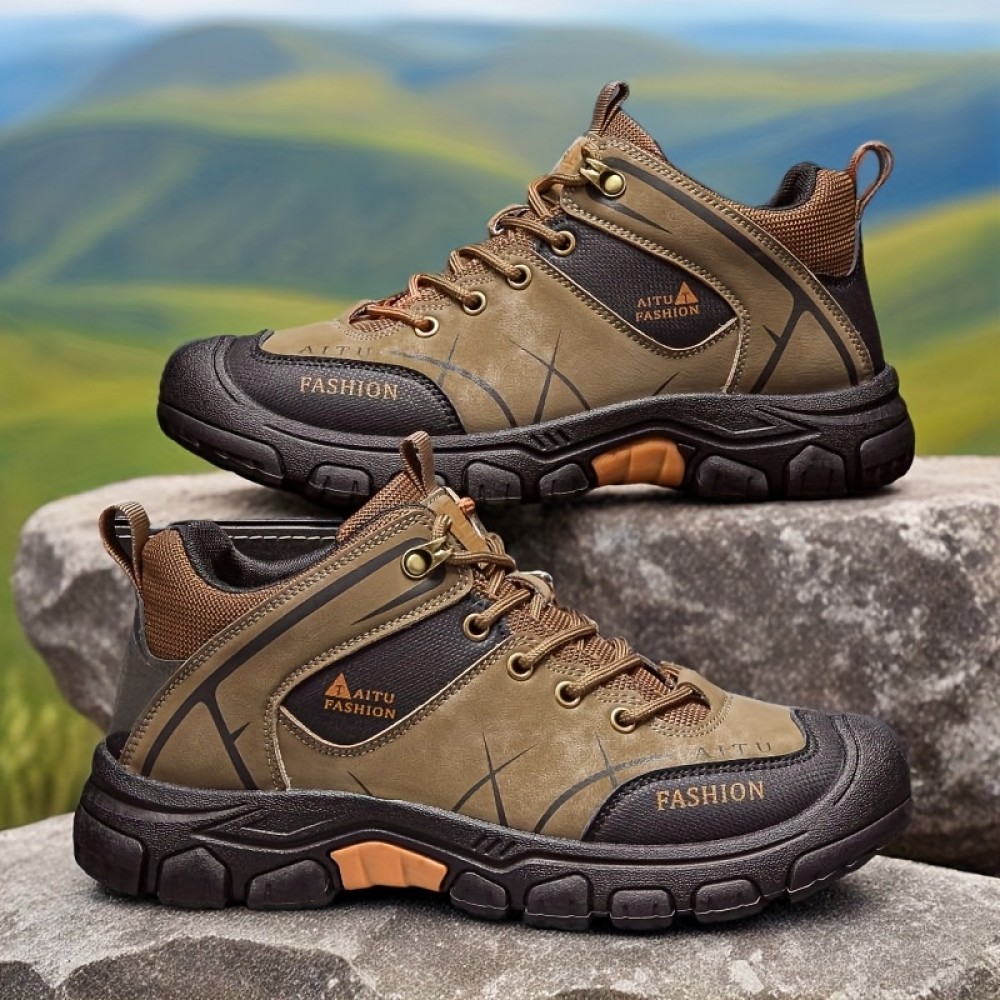 Men's All-Season Low-Top Hiking Boots - Heavy-Duty  & Rugged Sole, All-Terrain Traction for Outdoor Trekking, Camping, Work & Casual Wear - Durable All-Weather Ankle Shoes (Solid Color)