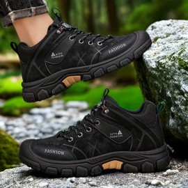 Men's All-Season Low-Top Hiking Boots - Heavy-Duty  & Rugged Sole, All-Terrain Traction for Outdoor Trekking, Camping, Work & Casual Wear - Durable All-Weather Ankle Shoes (Solid Color)