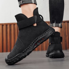 Men'S Chelsea Boots - Casual White & Black High-Top Work Shoes with Non-Slip Rubber Sole, Hook & Loop Closure, Comfortable Fabric Lining for Outdoor, Daily & Street Wea