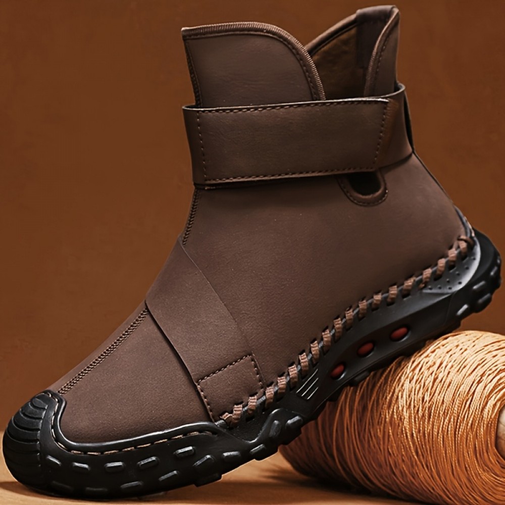 Men'S Chelsea Boots - Casual White & Black High-Top Work Shoes with Non-Slip Rubber Sole, Hook & Loop Closure, Comfortable Fabric Lining for Outdoor, Daily & Street Wea