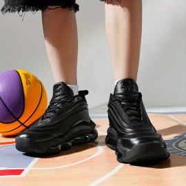 Men's Low-Top Basketball Shoes - Lightweight All-Season Sneakers with Cushioned MD/ Sole, Breathable Synthetic -like Upper & Traction Tread - Durable Court Shoes for Outdoor Training, Casual Wear (Black/Purple) - Lace-Up Design