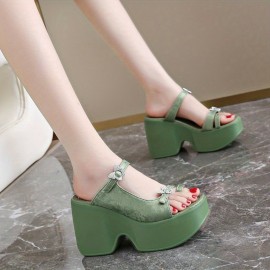 Women'S Summer Black Platform Sandals with Ankle Strap - Chunky Heel, Synthetic Cover, Open Toe Design for Casual & Formal Outfits, Chunky Heel Sandals, Formal Footwear, Elegant Footwear, Durable Footwear