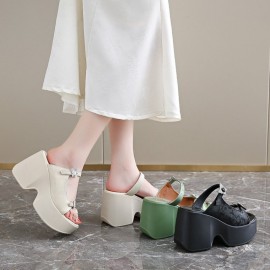 Women'S Summer Black Platform Sandals with Ankle Strap - Chunky Heel, Synthetic Cover, Open Toe Design for Casual & Formal Outfits, Chunky Heel Sandals, Formal Footwear, Elegant Footwear, Durable Footwear