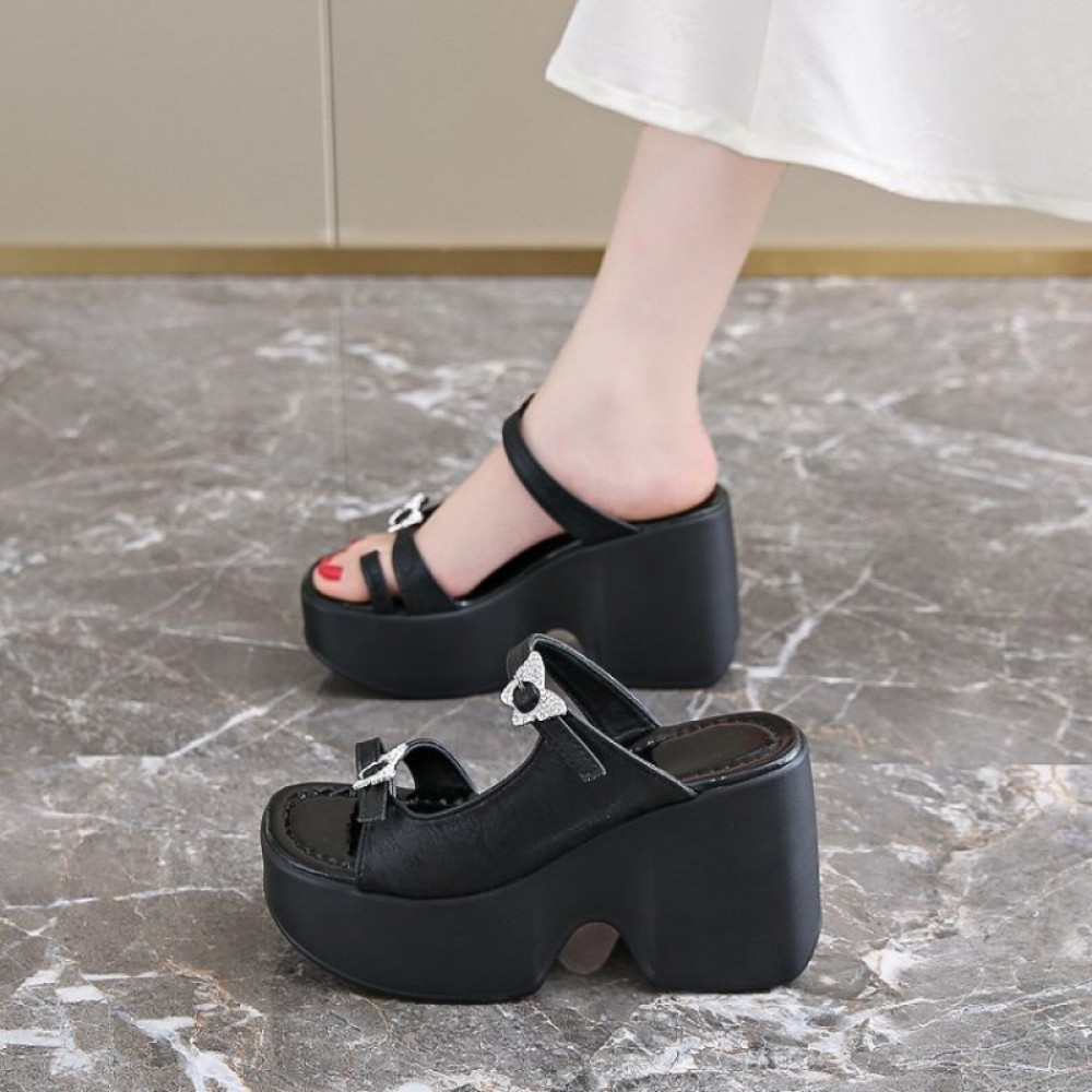 Women'S Summer Black Platform Sandals with Ankle Strap - Chunky Heel, Synthetic Cover, Open Toe Design for Casual & Formal Outfits, Chunky Heel Sandals, Formal Footwear, Elegant Footwear, Durable Footwear