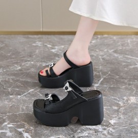 Women'S Summer Black Platform Sandals with Ankle Strap - Chunky Heel, Synthetic Cover, Open Toe Design for Casual & Formal Outfits, Chunky Heel Sandals, Formal Footwear, Elegant Footwear, Durable Footwear
