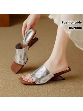 New Arrival - Elegant Women'S Sandals with Metallic Strap, Brown Wedge Heel, All-Season Comfort, Stylish Pointed Toe Design, Allseason Footwear | Metallic Sandals | Durable Footwear