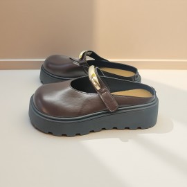 Women'S French-Inspired Slip-On Mary Jane Shoes with Metallic Buckle - Soft Synthetic Cover, Round Toe & Cushioned Insole, All-Season Casual Comfort for Casual Attire, Ladies Shoes