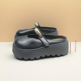 Women'S French-Inspired Slip-On Mary Jane Shoes with Metallic Buckle - Soft Synthetic Cover, Round Toe & Cushioned Insole, All-Season Casual Comfort for Casual Attire, Ladies Shoes