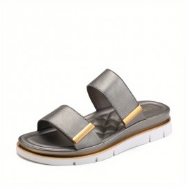 Women's Faux Cover with Thick Platform & Arch - Metallic Buckle Strap & Cushioned Insole, All-Season Versatile Mules in Black, Grey, Golden, White, Brown - Casual to Formal Shoes