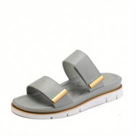 Women's Faux Cover with Thick Platform & Arch - Metallic Buckle Strap & Cushioned Insole, All-Season Versatile Mules in Black, Grey, Golden, White, Brown - Casual to Formal Shoes