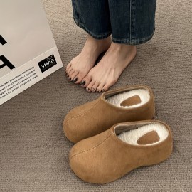 Women's Winter Warm Slip-On High-Heel Slippers with Thick  Sole - Solid Color All-Weather Outdoor/ Footwear, Hand Washable Fabric Upper & for Cold Weather - Stylish Cold-Resistant Heels