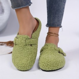 Women'S Cozy Fleece Slippers with Adjustable Thick Sole - Soft, Warm, and Comfortable for Indoor Use, Green, Minimalist Design, Rubber Sole, Hand Washable, Winter Footwear | Minimalist Slippers | Rubber Sole Slippers