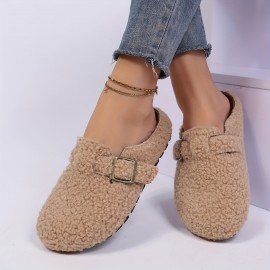 Women'S Cozy Fleece Slippers with Adjustable Thick Sole - Soft, Warm, and Comfortable for Indoor Use, Green, Minimalist Design, Rubber Sole, Hand Washable, Winter Footwear | Minimalist Slippers | Rubber Sole Slippers