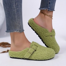 Women'S Cozy Fleece Slippers with Adjustable Thick Sole - Soft, Warm, and Comfortable for Indoor Use, Green, Minimalist Design, Rubber Sole, Hand Washable, Winter Footwear | Minimalist Slippers | Rubber Sole Slippers