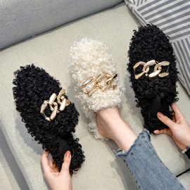 Women'S Plush Fleece Slippers - Soft Microfiber, Round Toe with Golden Chain Detail, Comfortable Lining & Non-Slip Rubber Sole, Cozy Indoor House Shoes for Home & Casual Wear, Cute & Convenient Design, Indoor Slippers | Plush Slippers | Soft Fabric Upper, Slippers for Indoor Use, Furry Paw Animal Slipper, Furry Paw Slipper, Slipper For Woman/women, Micro Slipper For Lady, Sandal For Woman With Chain Application, Home Slippers For Women