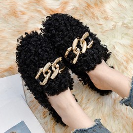 Women'S Plush Fleece Slippers - Soft Microfiber, Round Toe with Golden Chain Detail, Comfortable Lining & Non-Slip Rubber Sole, Cozy Indoor House Shoes for Home & Casual Wear, Cute & Convenient Design, Indoor Slippers | Plush Slippers | Soft Fabric Upper, Slippers for Indoor Use, Furry Paw Animal Slipper, Furry Paw Slipper, Slipper For Woman/women, Micro Slipper For Lady, Sandal For Woman With Chain Application, Home Slippers For Women