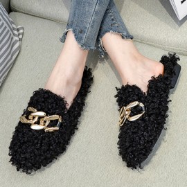 Women'S Plush Fleece Slippers - Soft Microfiber, Round Toe with Golden Chain Detail, Comfortable Lining & Non-Slip Rubber Sole, Cozy Indoor House Shoes for Home & Casual Wear, Cute & Convenient Design, Indoor Slippers | Plush Slippers | Soft Fabric Upper, Slippers for Indoor Use, Furry Paw Animal Slipper, Furry Paw Slipper, Slipper For Woman/women, Micro Slipper For Lady, Sandal For Woman With Chain Application, Home Slippers For Women