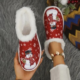 Women's Thickened Plush Slip-On Slippers with Arch Support & Non-Slip Sole - All-Season Indoor House Shoes, Soft EVA & Plush Lining, Winter Warmth, Cushioned Comfort, Blue & White Snowflake & Snowman Design with Heart & Snowflake Patterns - Elegant Winter Home Footwear, Durable PU Sole, Cozy House Shoes for Women, Ideal Christmas Gift (Blue/White/Red) - Slip-Resistant & Arch Support