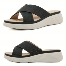 2025 New Arrival Women'S Lightweight Non-Slip Thick Sole Slides - Breathable Perforated Design, Comfortable Open-Toe Summer Sandals with EVA Cushioned Insole for Casual & Outdoor Wear, All-Season Use, Casual Footwear | Breathable Slides | EVA Cushioned Insole, Strappy Sandals