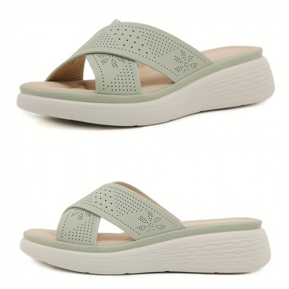 2025 New Arrival Women'S Lightweight Non-Slip Thick Sole Slides - Breathable Perforated Design, Comfortable Open-Toe Summer Sandals with EVA Cushioned Insole for Casual & Outdoor Wear, All-Season Use, Casual Footwear | Breathable Slides | EVA Cushioned Insole, Strappy Sandals