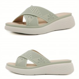 2025 New Arrival Women'S Lightweight Non-Slip Thick Sole Slides - Breathable Perforated Design, Comfortable Open-Toe Summer Sandals with EVA Cushioned Insole for Casual & Outdoor Wear, All-Season Use, Casual Footwear | Breathable Slides | EVA Cushioned Insole, Strappy Sandals