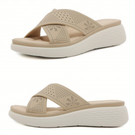 2025 New Arrival Women'S Lightweight Non-Slip Thick Sole Slides - Breathable Perforated Design, Comfortable Open-Toe Summer Sandals with EVA Cushioned Insole for Casual & Outdoor Wear, All-Season Use, Casual Footwear | Breathable Slides | EVA Cushioned Insole, Strappy Sandals