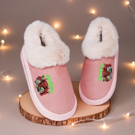 Women'S & Men'S Plush Indoor Slippers - Soft Anti-Slip Winter House Shoes with Devil Horns & Green Text, Cozy Plush Lining & EVA Sole
