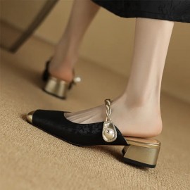 Women's Elegant EVA Mules Slippers - Solid Green Round-Toe Closed-Toe Half Slippers with Golden Buckle & Accent, Medium Thick Cushioned Insole, All-Season Indoor/Outdoor Shoes for Casual & Formal Events (Hand Washable) - Comfortable & Durable EVA Material, Versatile for Everyday or Formal Wear, Available in Green & More Colors, Ideal for Women's Fashion Footwear