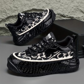 Men's Fashion Sneakers Spring New Thick Sole Casual Sports Shoes, Comfortable Soft Sole, Lace-Up Closure, Solid Color