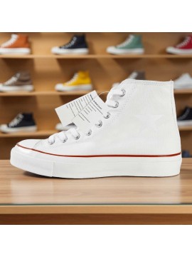 1pc Men's & Women's High-Top Sneakers - Black/White/Star Print (Five-Pointed Star Design) - Lace-Up Round Toe, Breathable Fabric Upper, Cushioned Rubber Sole - All-Season Casual, Gym, Everyday Sneakers - Minimalist Streetwear - Compatible with Men's & Women's (Unisex Fit) - Ideal for Running, Workouts, Formal Events - Versatile Casual Attire - Easy-Clean Design - Available in Black/White/Color Accent Options