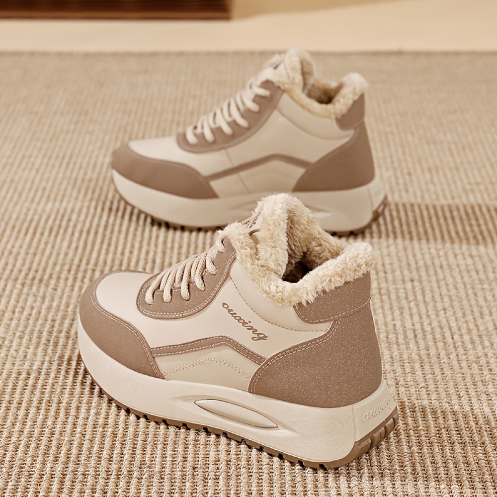 Women'S Lightweight High-Top Sneakers - & Brown Winter Shoes with Cushioned TPU Sole, Lace-Up Closure, Synthetic Cover Upper - All-Season Everyday & Formal Shoes for, Ladies - Easy-clean Minimalist Design, Ladies Sneakers, Casual Footwear