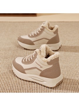 Women'S Lightweight High-Top Sneakers - & Brown Winter Shoes with Cushioned TPU Sole, Lace-Up Closure, Synthetic Cover Upper - All-Season Everyday & Formal Shoes for, Ladies - Easy-clean Minimalist Design, Ladies Sneakers, Casual Footwear