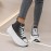 Women'S Platform Wedge Sneakers - Thick Cushioned Sole for Height & Support, All-Season Outdoor Walking Shoes with Synthetic Synthetic Faux Leather Upper, Durable PVC Outsole & EVA Insole - Black & White Casual Sneakers, Ladies Sneakers, Comfortable Footwear, Modern Footwear, Fabric Lined Interior, Supportive Footwear, Sporty Design, Breathable Fabric, Lifestyle