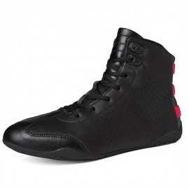 Men's Boxing & Wrestling Shoes - Lightweight Cushioned Sole, Breathable PU/Fabric Upper, Lace-Up Closure - Gym, Training, Streetwear - All-Season Athletic Footwear - Compatible with Gym, Combat Sports, Casual Attire - Durable Construction, Boxing Shoes, Combat Sports Gear, Sporty Shoe Design, Flexible Interior Lining