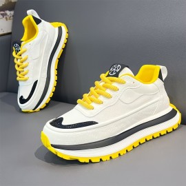 Men'S Chunky Platform Sneakers - Thick Cushioned Sole for Height Increase, Breathable Mesh Upper, Lace-Up Closure, Non-Slip PVC Outsole - Lightweight Sneakers for Gym, Streetwear, Everyday - Black/White/ - Spring/Fall/Summer Casual Shoes, Gym Footwear, Sporty Look, Comfortable Fit, Streetwear Footwear, Trendy Footwear, Durable Construction, Versatile Footwear, Active Lifestyle