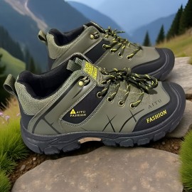 Men's All-Season Low-Top Hiking Boots - Heavy-Duty  & Rugged Sole, All-Terrain Traction for Outdoor Trekking, Camping, Work & Casual Wear - Durable All-Weather Ankle Shoes (Solid Color)