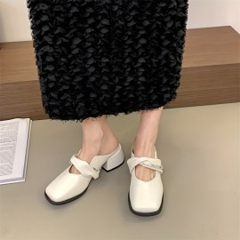 Women'S Slip-On Moccasins - Comfortable Square Toe Loafers with Chunky Heel, Black Synthetic Cover, Casual & Stylish Design for All Seasons, Casual Footwear | Chunky Heel Shoes | Synthetic Cover Shoes