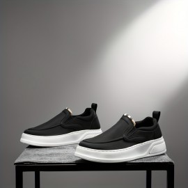 Men'S Low-Top Slip-On Canvas Sneakers - Casual Loafers with Round Toe, Faux Cover Upper & Fabric Inner, All-Season Streetwear Shoes for Men, Black & White Design, Everyday Slipons | Lowtop Style | Durable Constructio