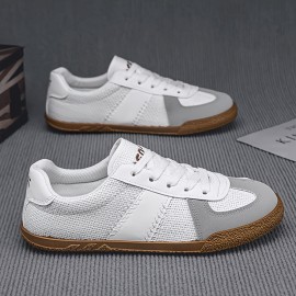 Men's Summer Casual Sneakers - Breathable Lightweight Low-Top Shoes with White & Brown Colorway, Fabric Upper & Rubber Sole for Sports, Vacation, Casual Attire, Sports Footwear | Street Style Shoes | Comfortable Insole