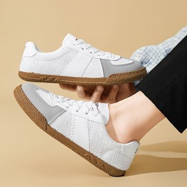 Men's Summer Casual Sneakers - Breathable Lightweight Low-Top Shoes with White & Brown Colorway, Fabric Upper & Rubber Sole for Sports, Vacation, Casual Attire, Sports Footwear | Street Style Shoes | Comfortable Insole
